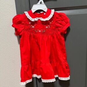 Vintage Polly Flinders Red Hand Smocked Dress 3t